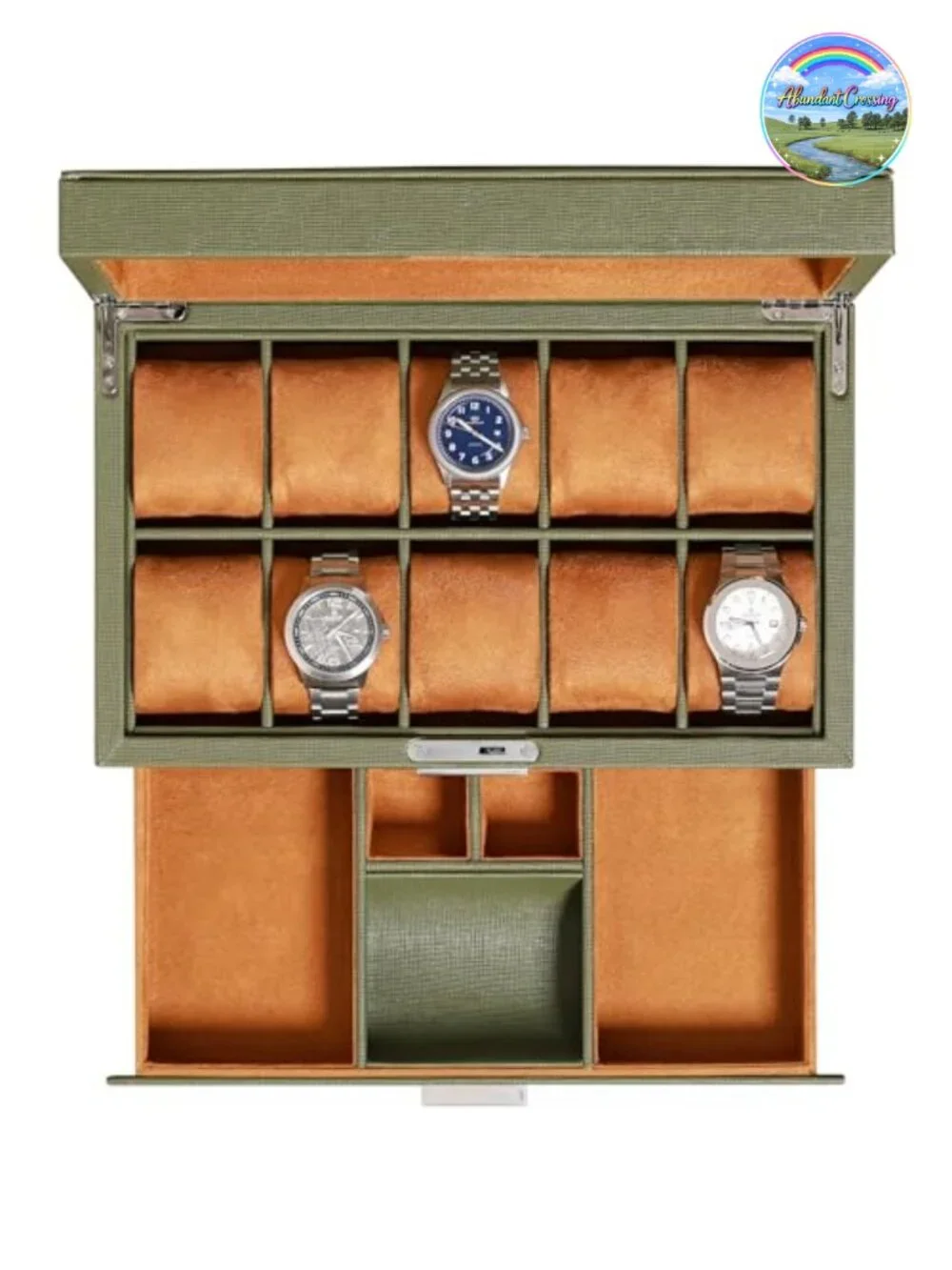 10-Slot Leather Watch Box with Valet Drawer, Lockable Jewelry Organizer